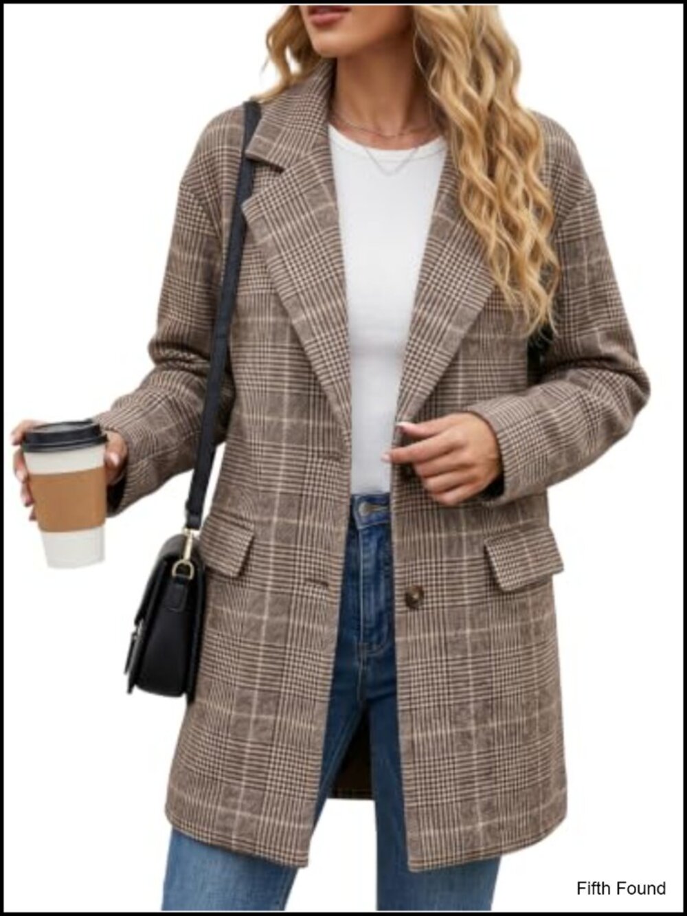 Plaid Tweed Blazer Mid-Length Notched Lapel 2-Button Loose Fit